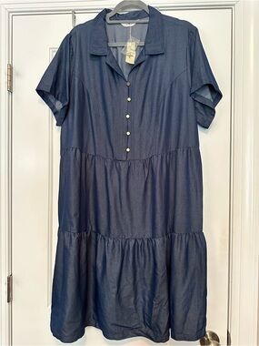 Agnes Orinda Tiered Midi Shirt Dress with Gold Buttons